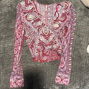 Free People Red and Pink Patterned Blouse